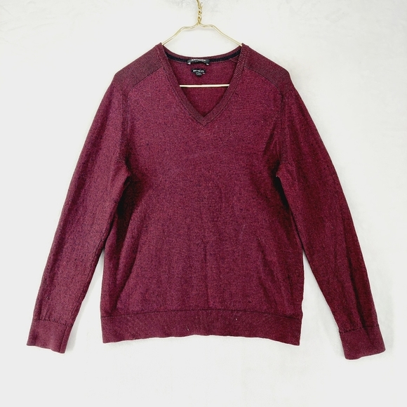 Express Burgundy Merino Wool Blend Long Sleeve V Neck Sweater P1746 - Picture 2 of 8